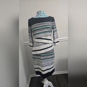 J. McLaughlin Black and White Sheath Dress with Bateau Neckline